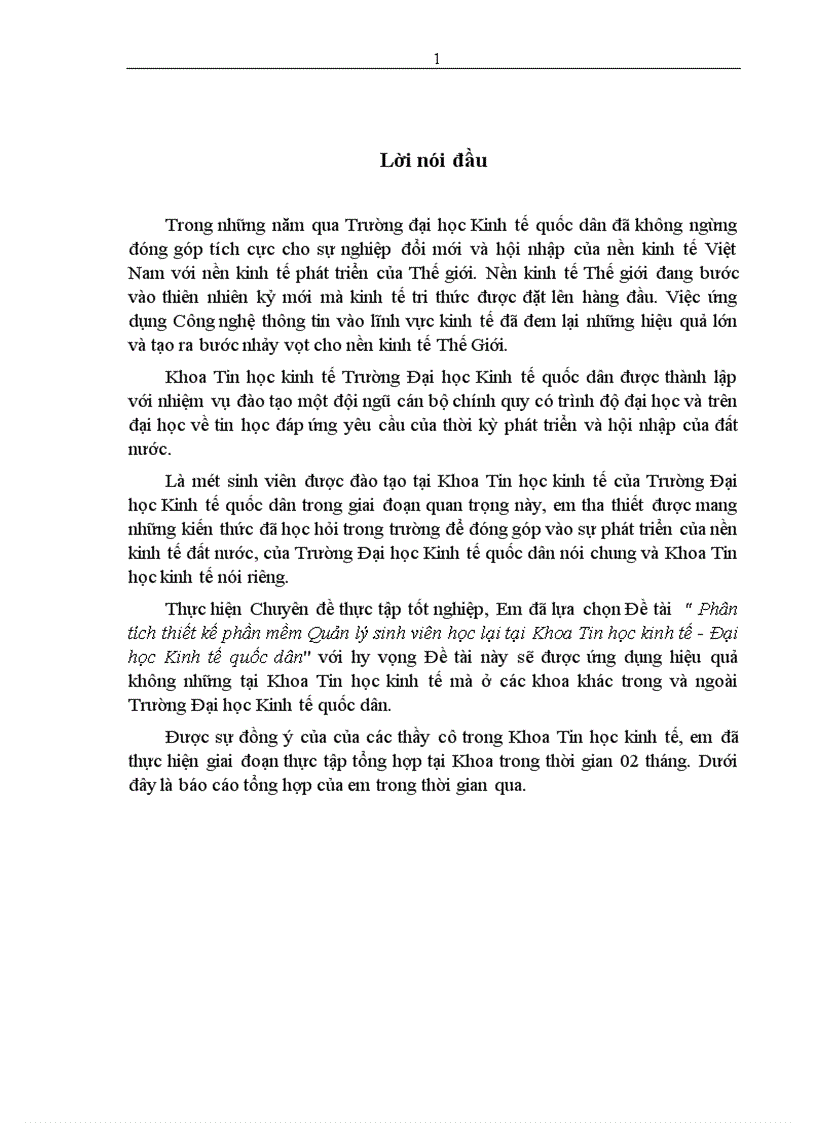 image for page Phân tích thiết kế phần mềm Quản lý sinh viên học lại tại Khoa Tin học kinh tế