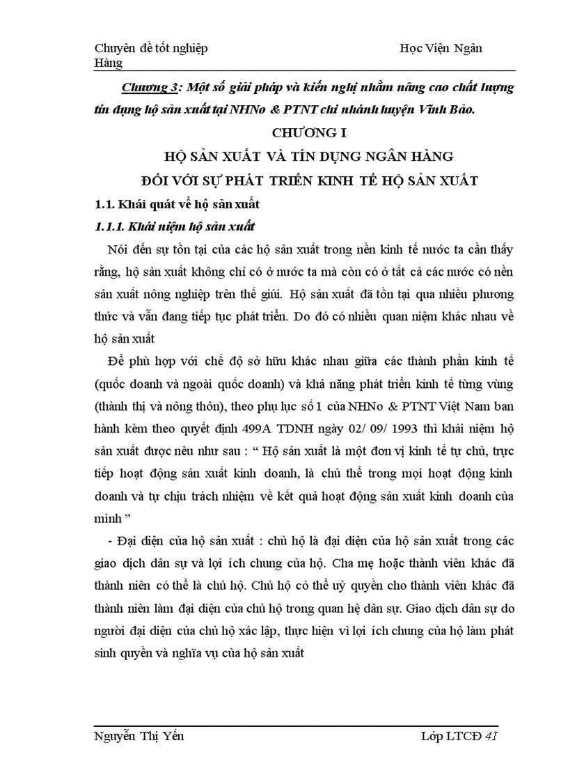Giải pháp nhằm nâng cao chất lượng tín dụng hộ sản xuất tại NHNo PTNT chi nhánh huyện Vĩnh Bảo 1