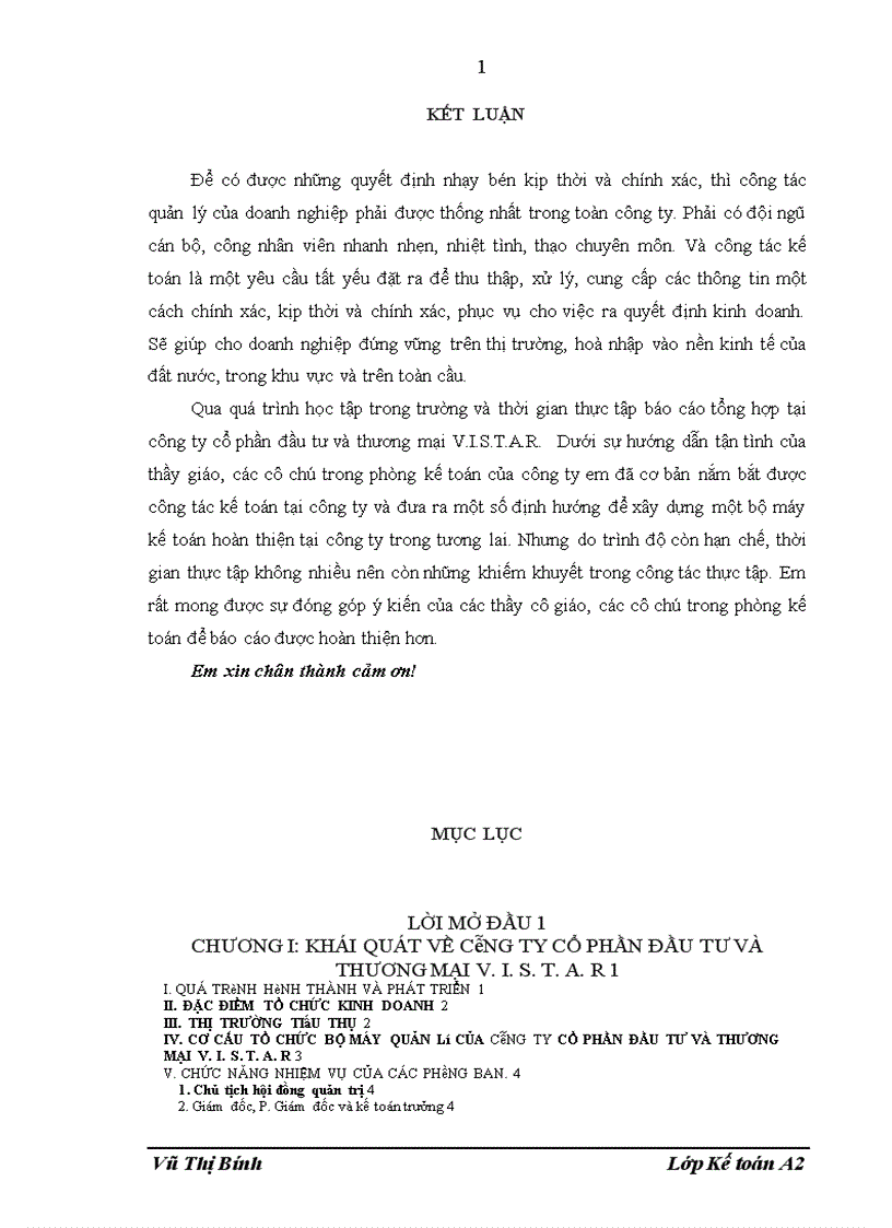 image for page Tổ chức công tác kế toán tại công ty cổ phần đầu tư và thương mại V I S T A R 1