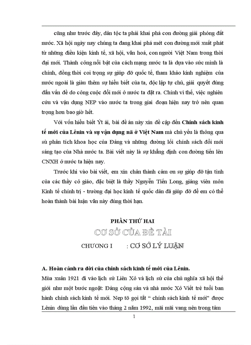 Chính sách kinh tế mới của Lênin và sự vận dụng nó ở Việt Nam 1