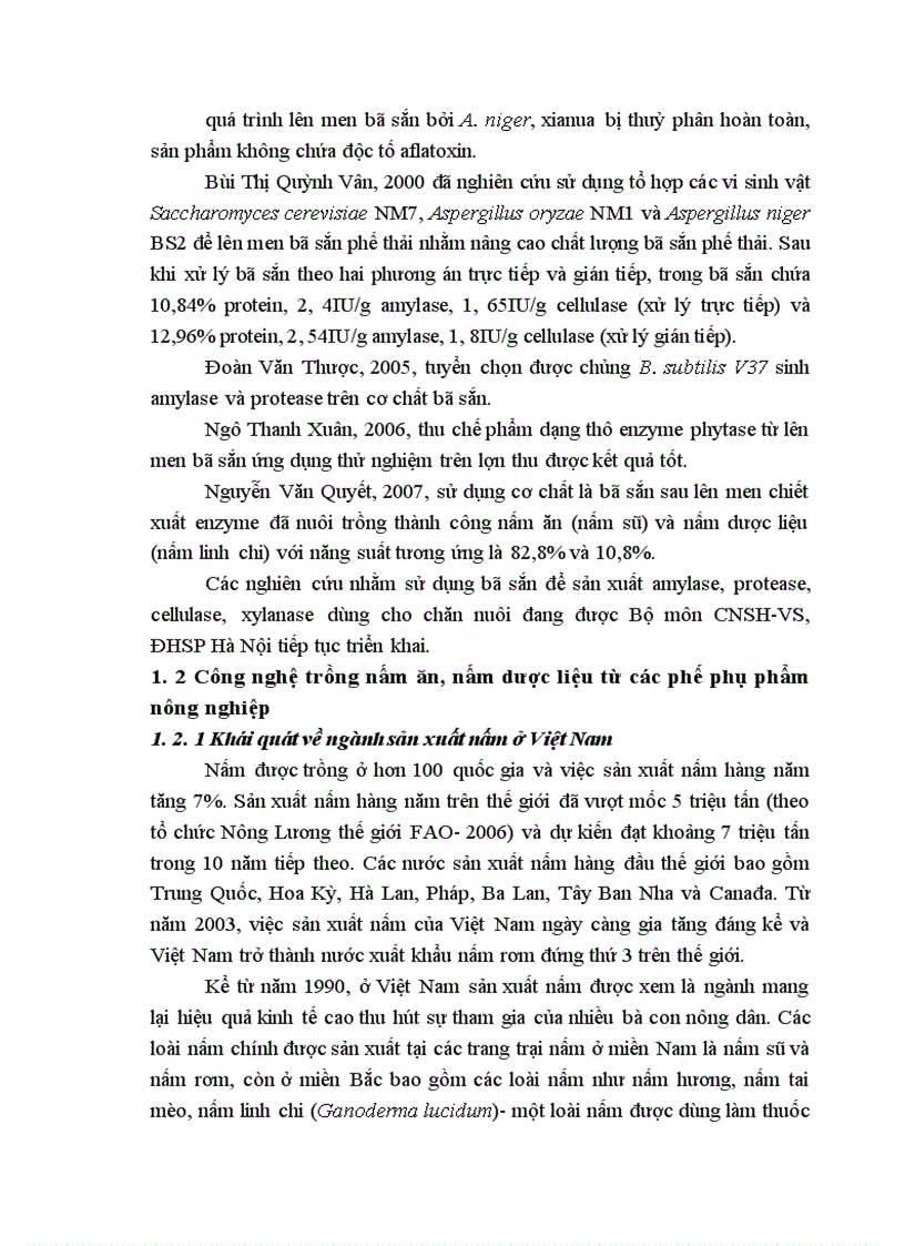 image for page Nghiên cứu hoàn thiện quy trình sử dụng bã sắn trước và sau lên men thu enzyme để nuôi trồng nấm ăn và nấm dược liệu 1