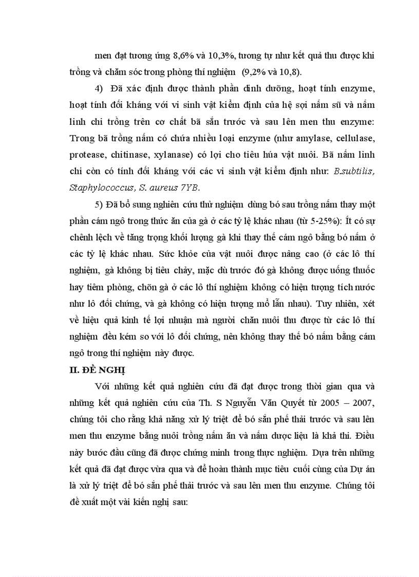 image for page Nghiên cứu hoàn thiện quy trình sử dụng bã sắn trước và sau lên men thu enzyme để nuôi trồng nấm ăn và nấm dược liệu 1