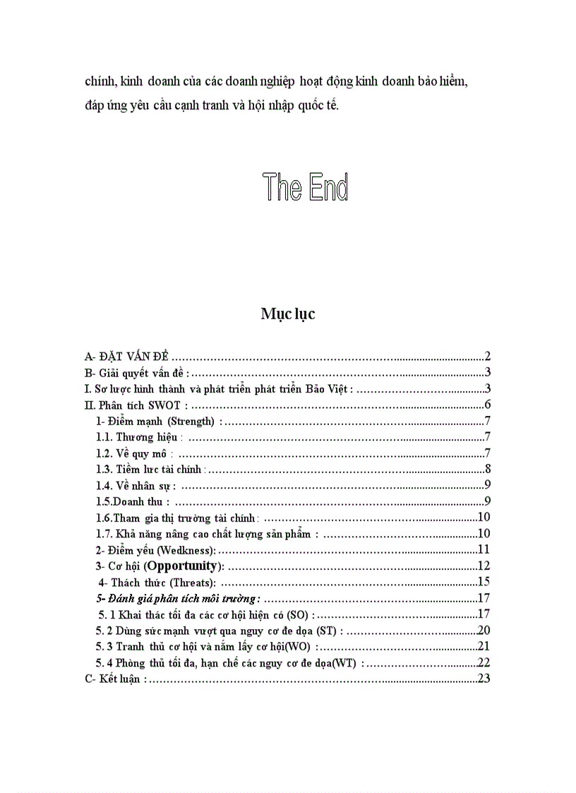 image for page Phân tích môi trường kinh doanh bảo hiểm của Việt Nam Tập đoàn Bảo Việt bằng mô hình SWOT để đưa ra phương hướng chiến lược kinh doanh A