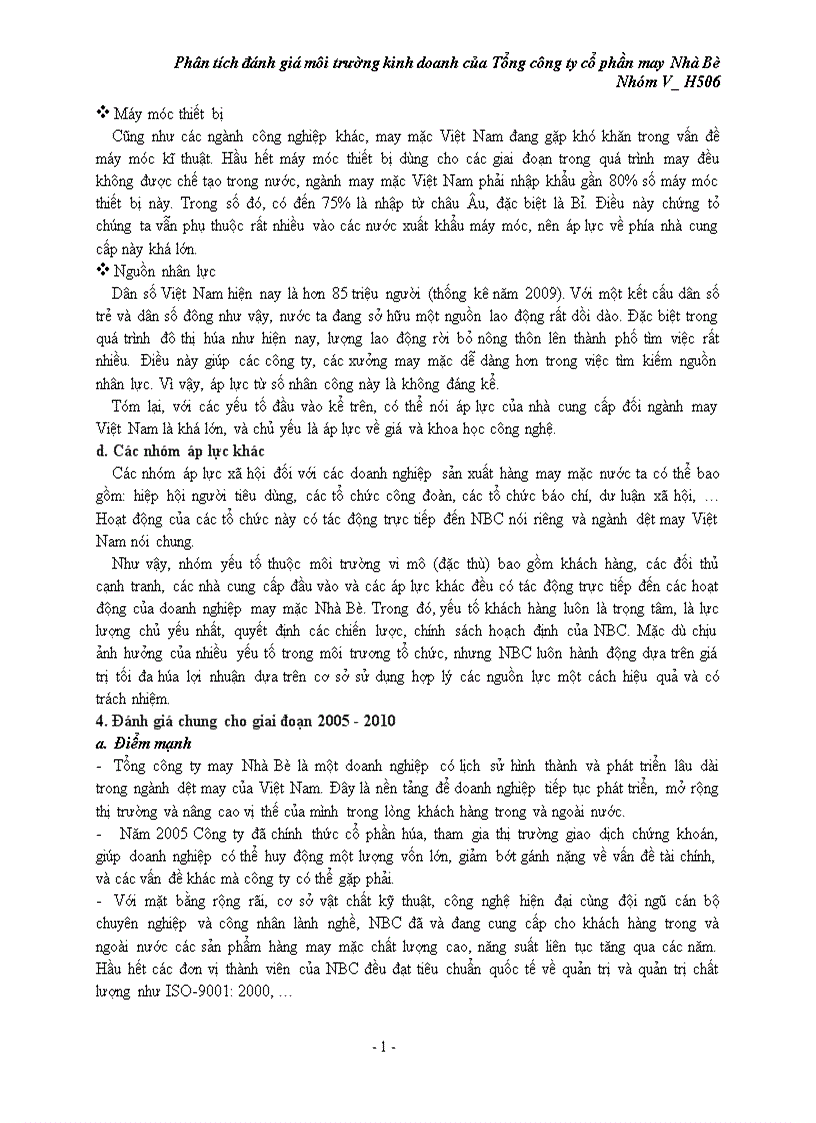 image for page Phân tích đánh giá môi trường kinh doanh của Tổng công ty cổ phần may Nhà Bè