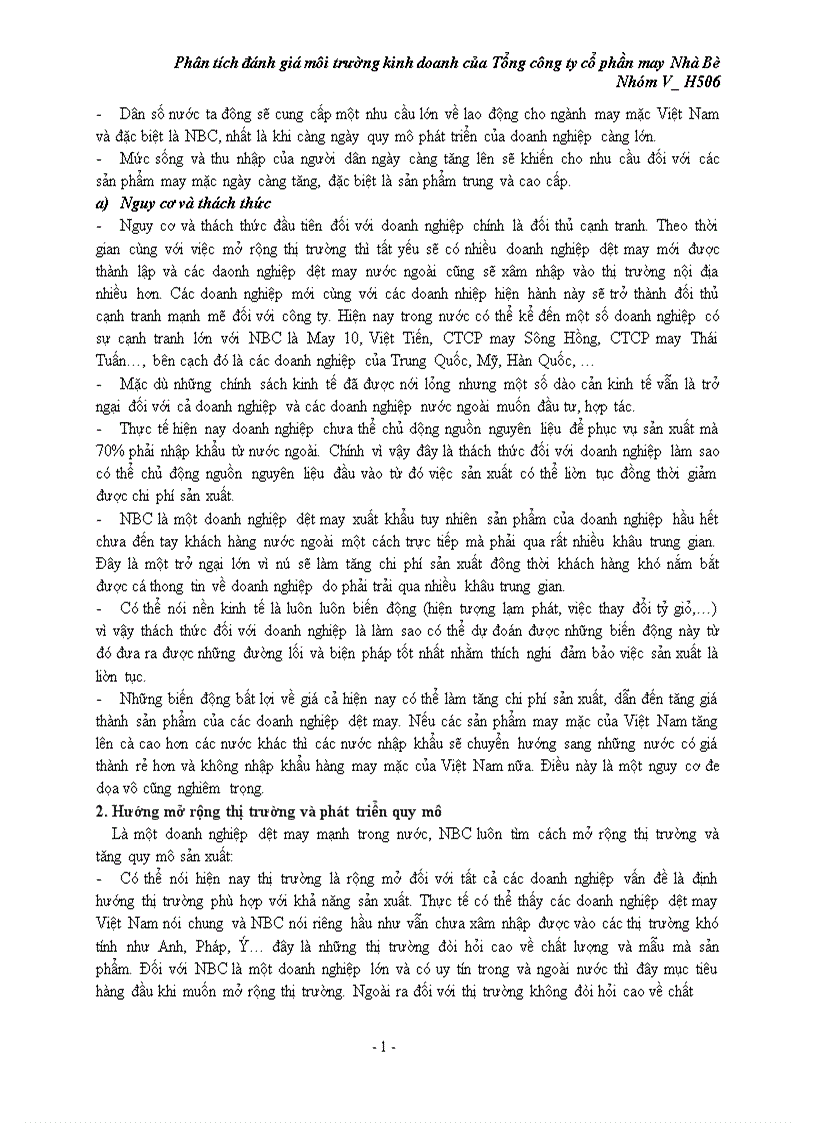 image for page Phân tích đánh giá môi trường kinh doanh của Tổng công ty cổ phần may Nhà Bè