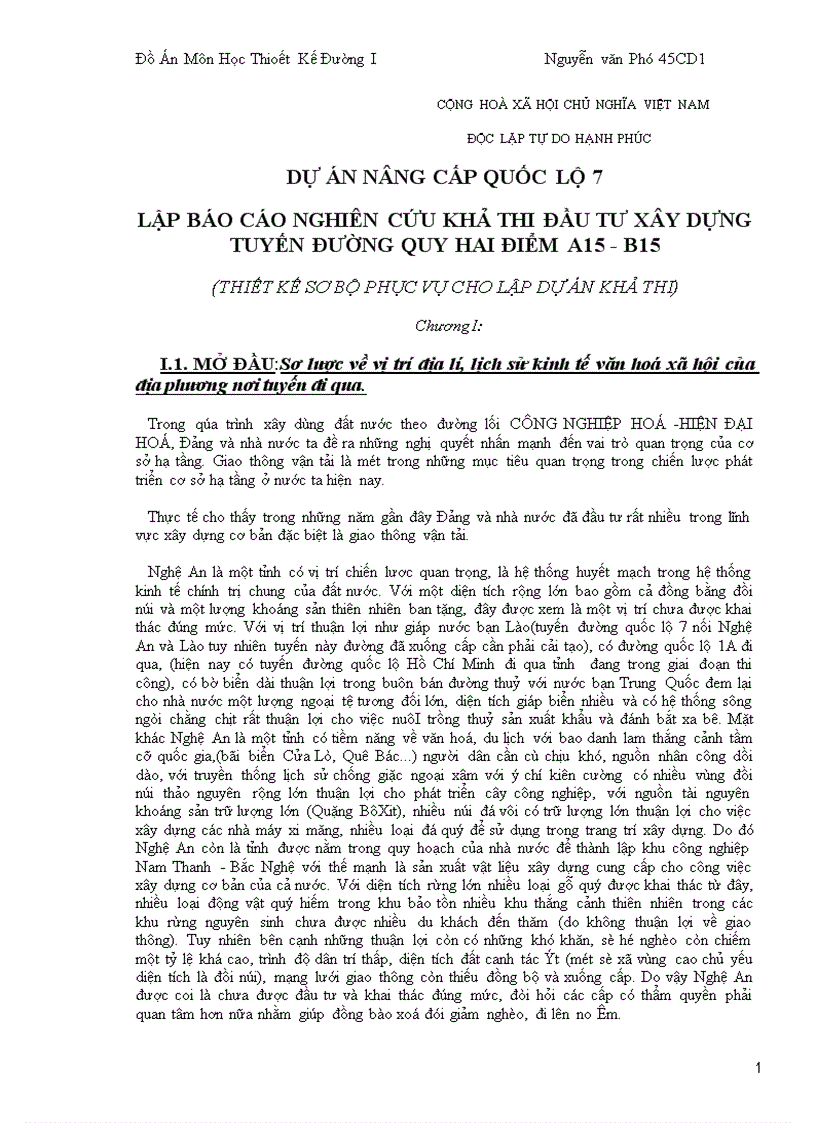Dự án nâng cấp quốc lộ 7 Lập báo cáo nghiên cứu khả thi đầu tư xây dựng tuyến đường quy hai điểm A15 B15