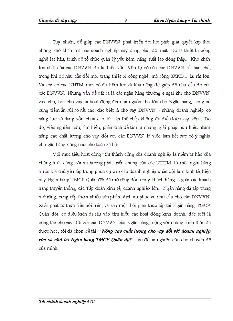image for page Nâng cao chất lượng cho vay đối với doanh nghiệp vừa và nhỏ tại Ngân hàng TMCP Quân đội