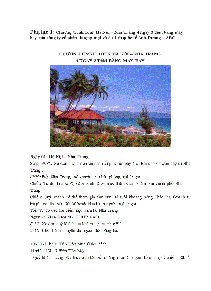 image for page Giải pháp nâng cao chất lượng Tour du lịch Hà Nội Nha Trang tại công ty cổ phần thương mại và du lịch quốc tế Ánh Dương ABC