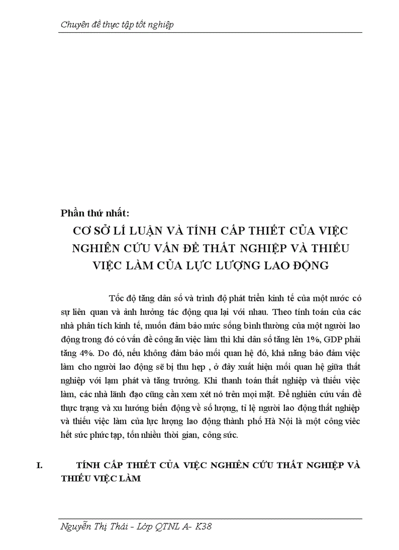 Thực trạng và các giải pháp cho vấn đề thất nghiệp và thiếu việc làm của lực lượng lao động thành phố Hà Nội 1