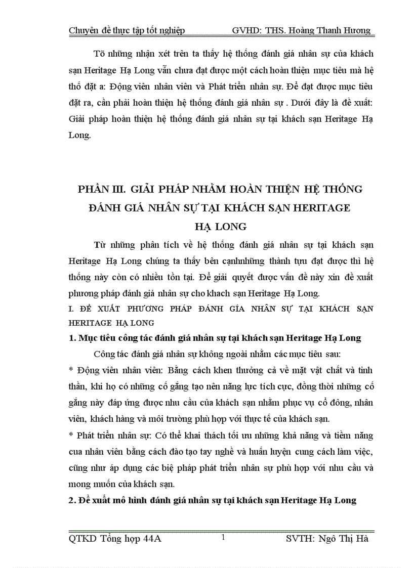 image for page Hoàn thiện mô hình đánh giá nhân sự tại khách sạn Heritage Hạ long 1