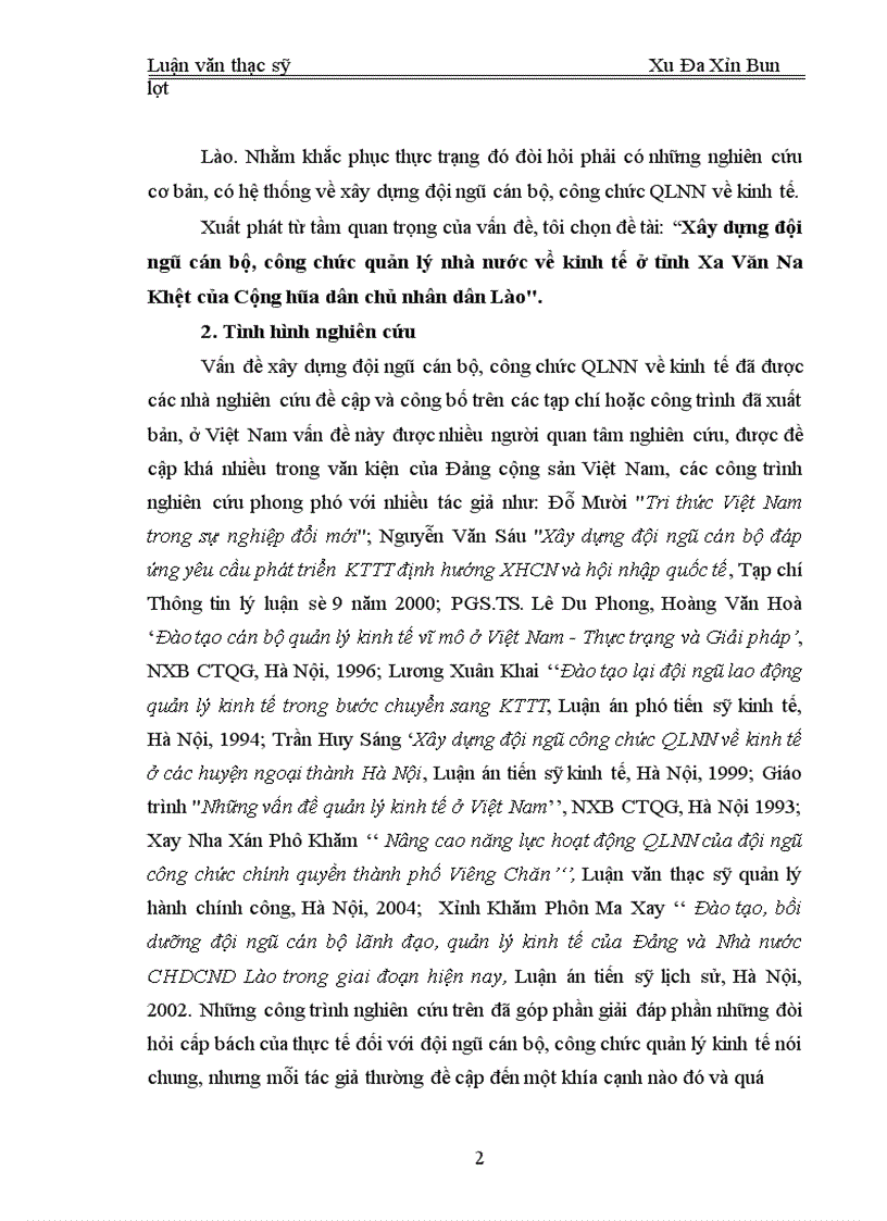 image for page Xây dựng đội ngũ cán bộ công chức quản lý nhà nước về kinh tế ở tỉnh Xa Văn Na Khệt của Cộng hòa dân chủ nhân dân Lào 1