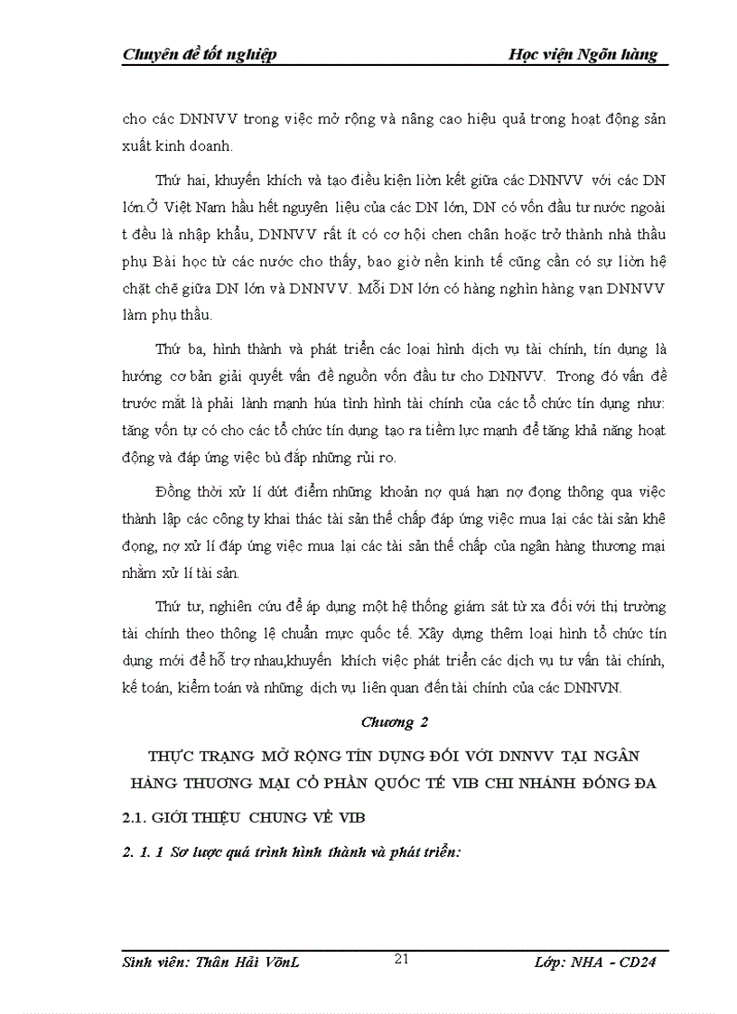 image for page Giải pháp mở rộng tín dụng đối với Doanh nghiệp nhỏ và vừa tại NHTMCP quốc tế VIB bank chi nhánh Đống Đa