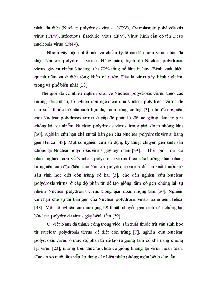 Nghiên cứu một số đặc tính sinh học của Nuclear polydrosis virrus gây bệnh bủng tằm và đề xuất biện pháp phòng trị bệnh 1