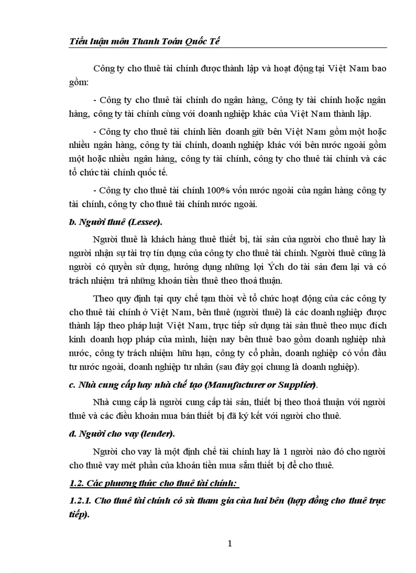 Giải pháp hoàn thiện và phát triển hoạt động cho thuê tài chính tại Công ty cho thuê tài chính Ngân hàng Đầu tư và Phát triển Việt Nam 1