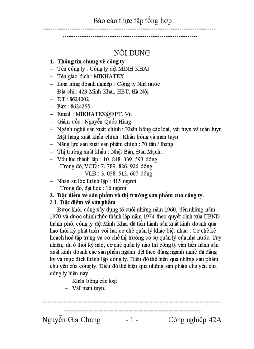 image for page Báo cáo tổng hợp về Công ty dệt MINH KHAI