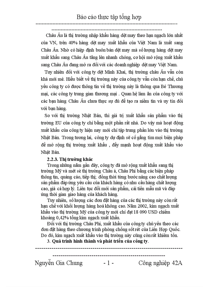 image for page Báo cáo tổng hợp về Công ty dệt MINH KHAI