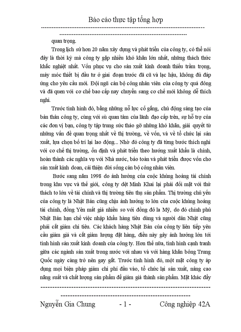 image for page Báo cáo tổng hợp về Công ty dệt MINH KHAI