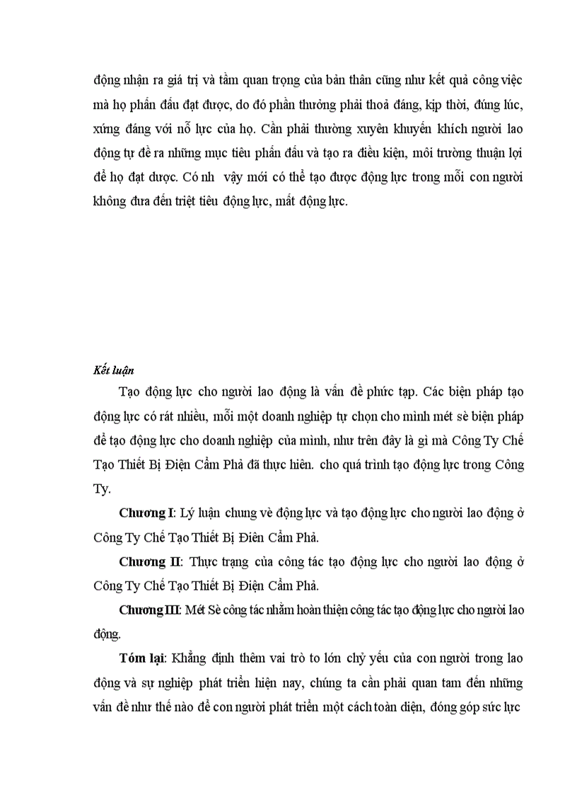 image for page Một số biện pháp tạo động lực cho người lao động ở Công Ty ChếTạo Thiết Bị Điện Cẩm Phả