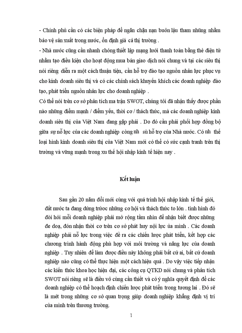 image for page Ma trận SWOT và vận dụng vào kinh doanh siêu thị của các doanh nghiệp Việt Nam