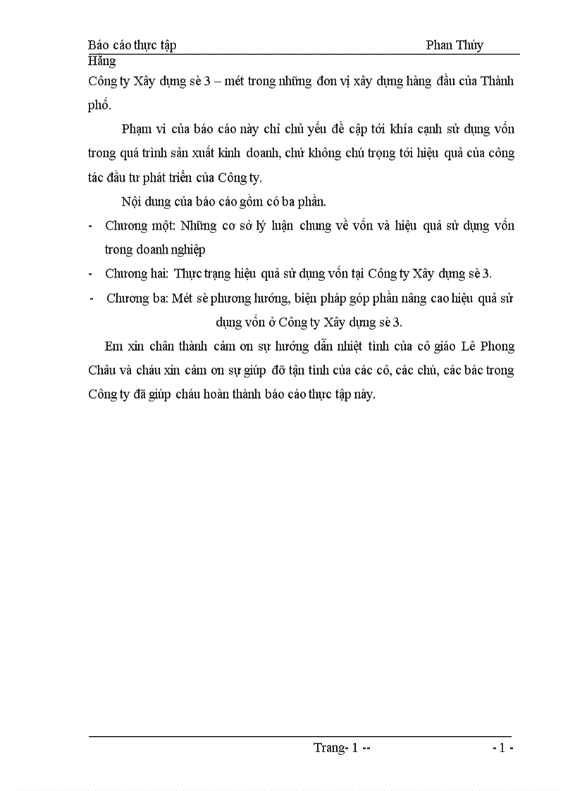 Một số biện pháp nhằm nâng cao hiệu quả sử dụng vốn tại Công ty Xây dựng số 3 Hà Nôi 1