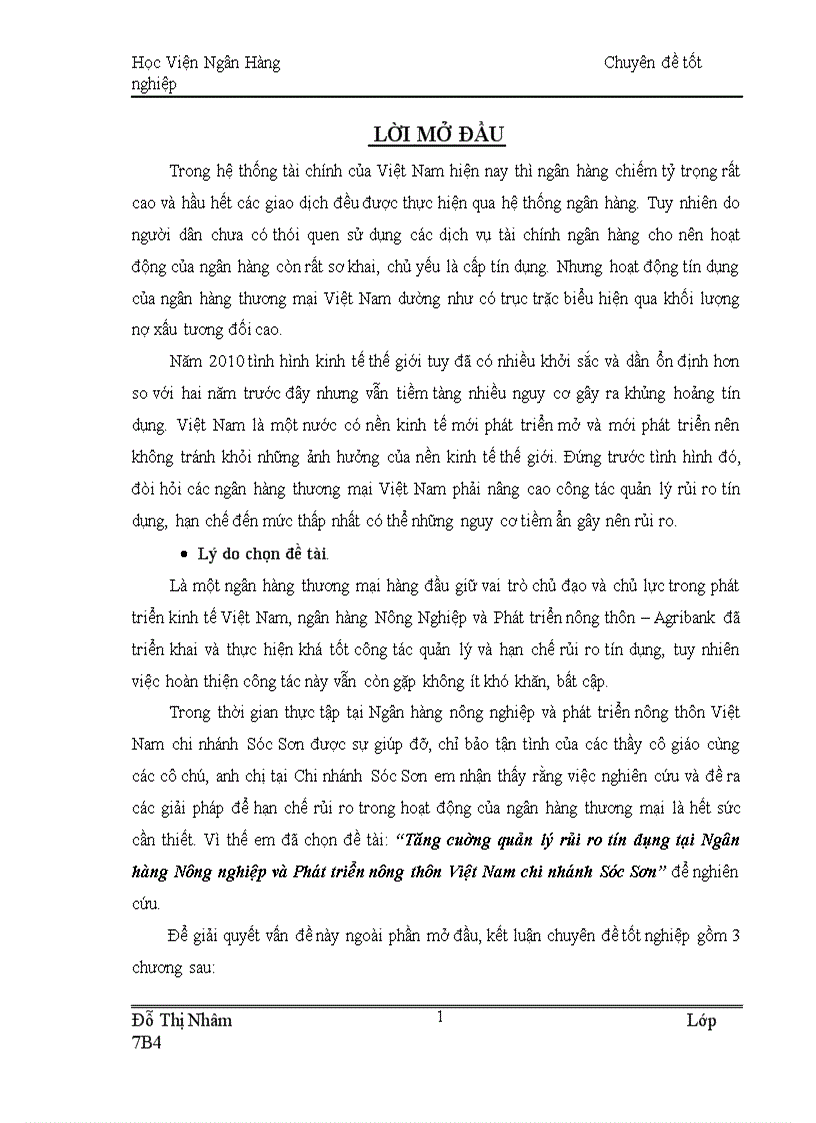 image for page Tăng cường quản lý rủi ro tín dụng tại Ngân hàng Nông nghiệp và Phát triển nông thôn Việt Nam chi nhánh Sóc Sơn 1
