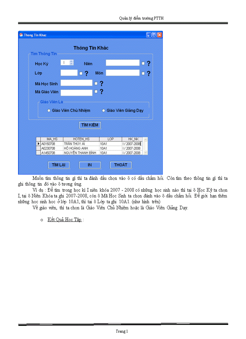 image for page Phân tích hệ thống quản lý điểm ở Trường Phổ thông trung học 1