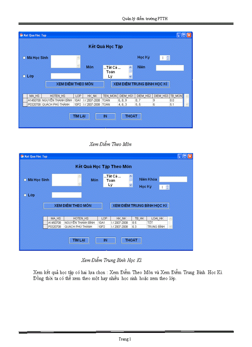 image for page Phân tích hệ thống quản lý điểm ở Trường Phổ thông trung học 1