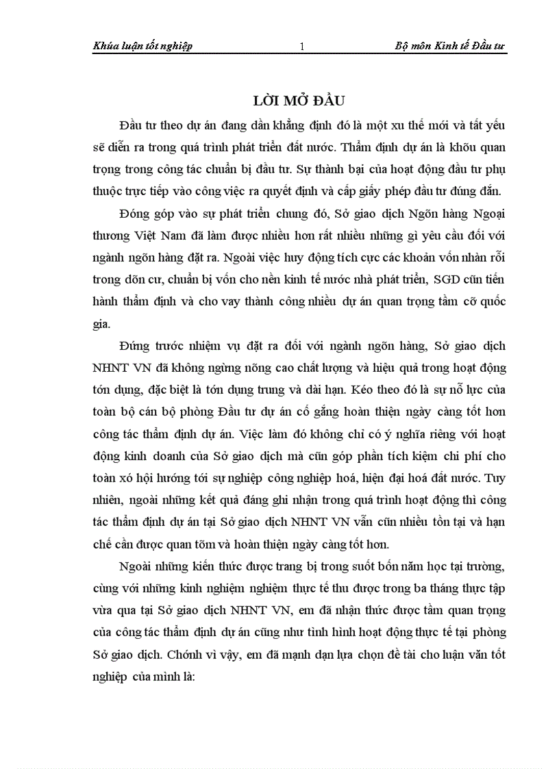 image for page Thẩm định dự án đầu tư0020 vay vốn trung và dài hạn tại Sở giao dịch Ngân hàng Ngoại thương Việt Nam Thực trạng và giải pháp 1