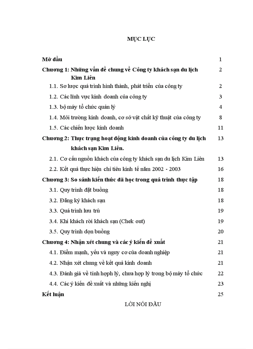 Thực trạng hoạt động kinh doanh của Công ty du lịch khách sạn Kim Liên