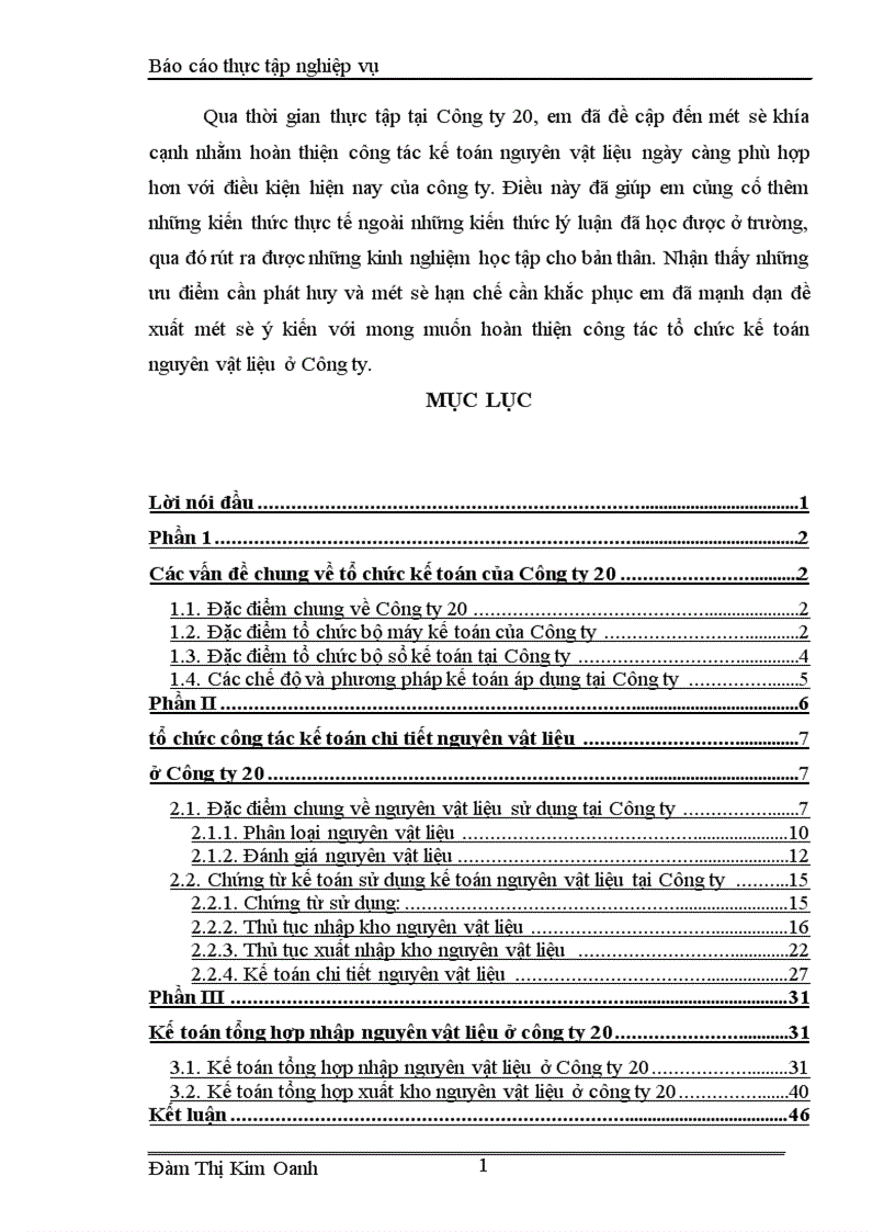 image for page Tổ chức kế toán nguyên vật liệu ở Công ty 20 Tổng cục Hậu cần Bộ Quốc phòng 1