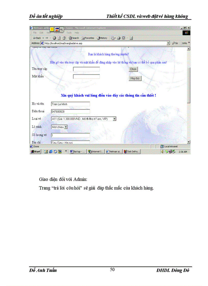 image for page Thiết kế CSDL và web đặt vé hàng không