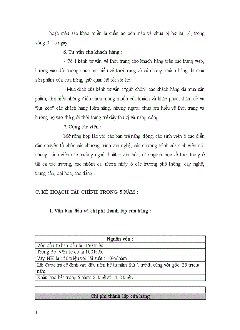 image for page Kế hoạch kinh doanh cho cửa hàng mới mở từ số vốn tích lũy qua 1 năm bán quần áo thời trang online