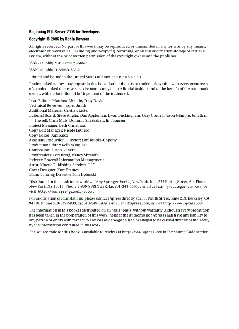 image for page Beginning SQL Server 2005 for Developers From Novice to Professional