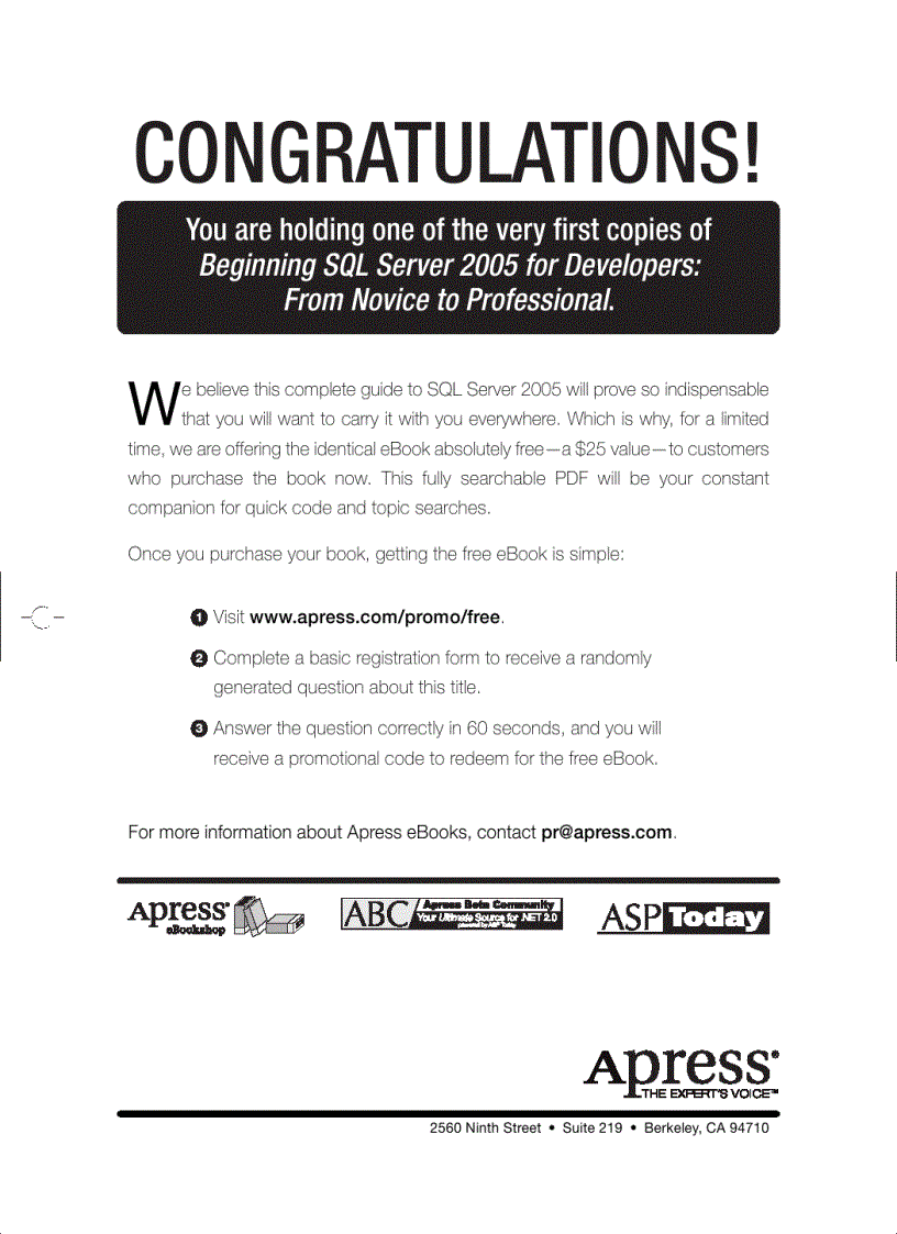 image for page Beginning SQL Server 2005 for Developers From Novice to Professional