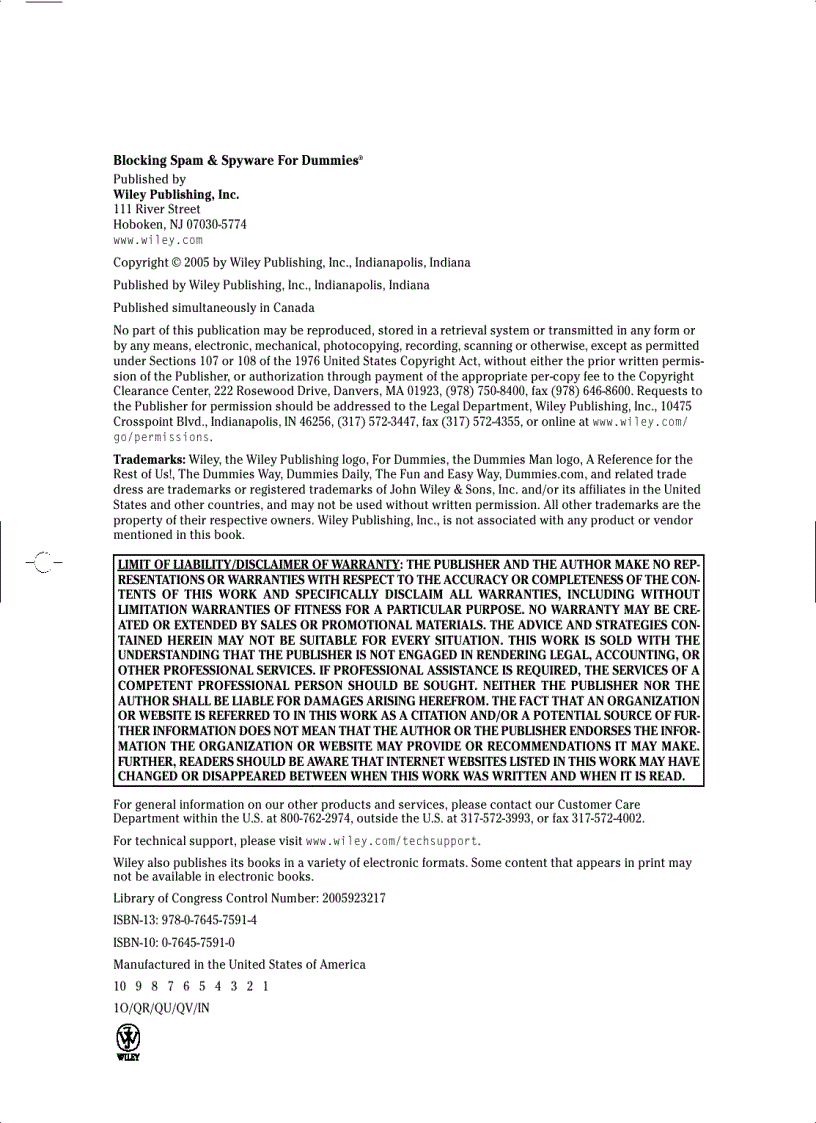 image for page Blocking Spam and Spyware For Dummies