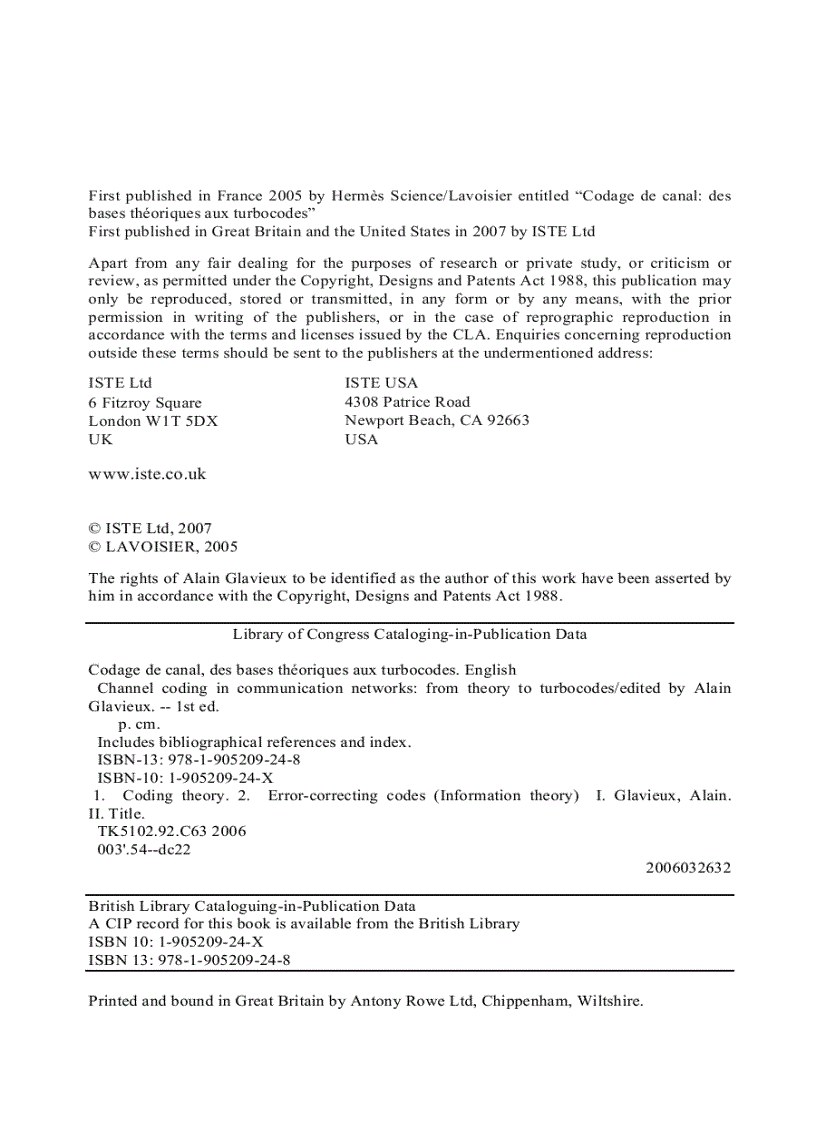 image for page Channel Coding in Communication Networks From Theory to Turbo Codes