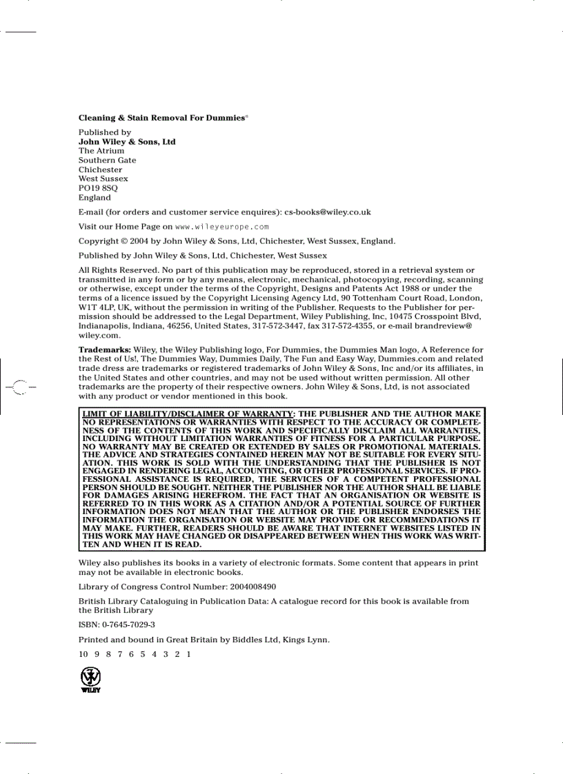 image for page Cleaning Stain Removal for Dummies For Dummies