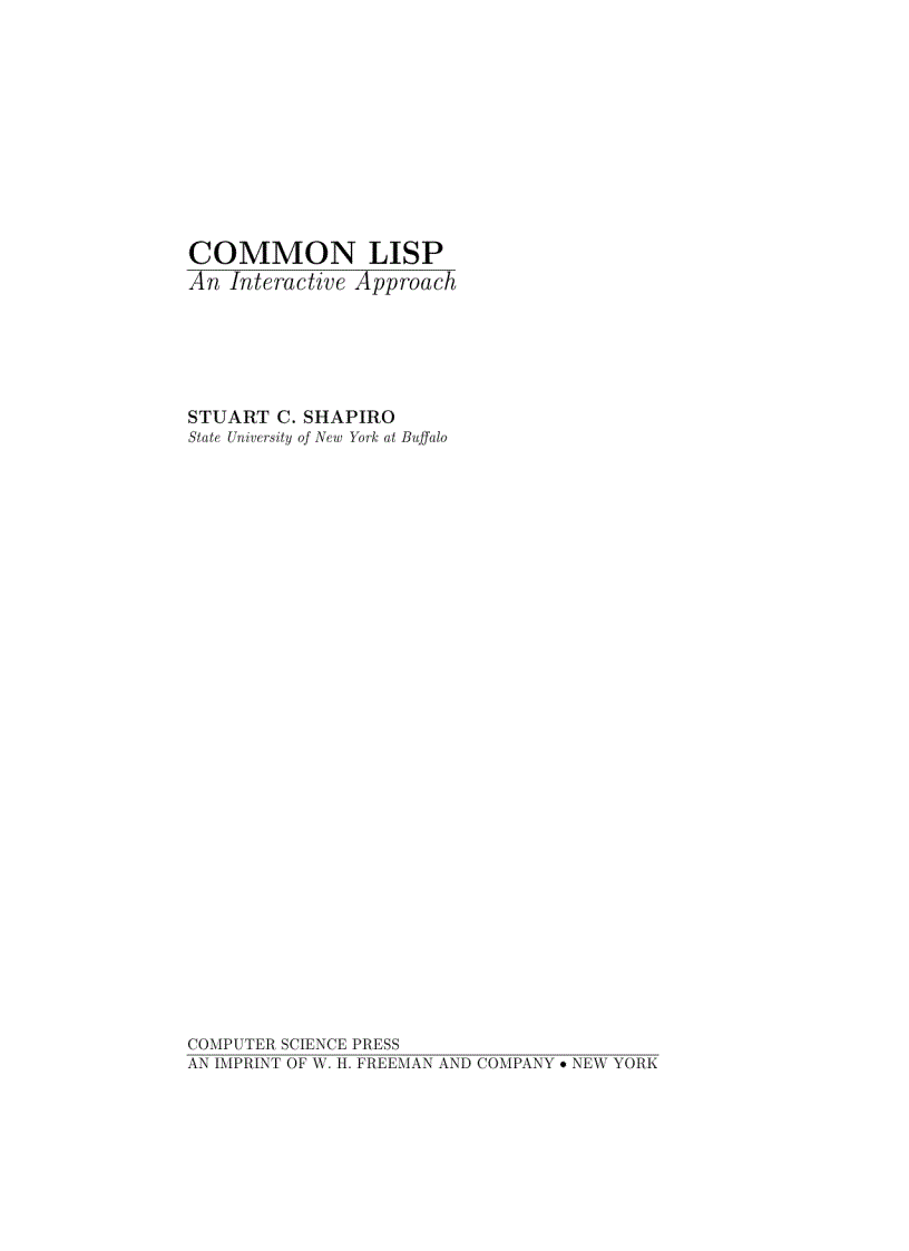 image for page Common Lisp An Interactive Approach Principles of Computer Science Series