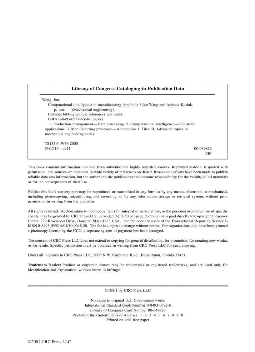 image for page Computational Intelligence in Manufacturing Handbook Jun Wang
