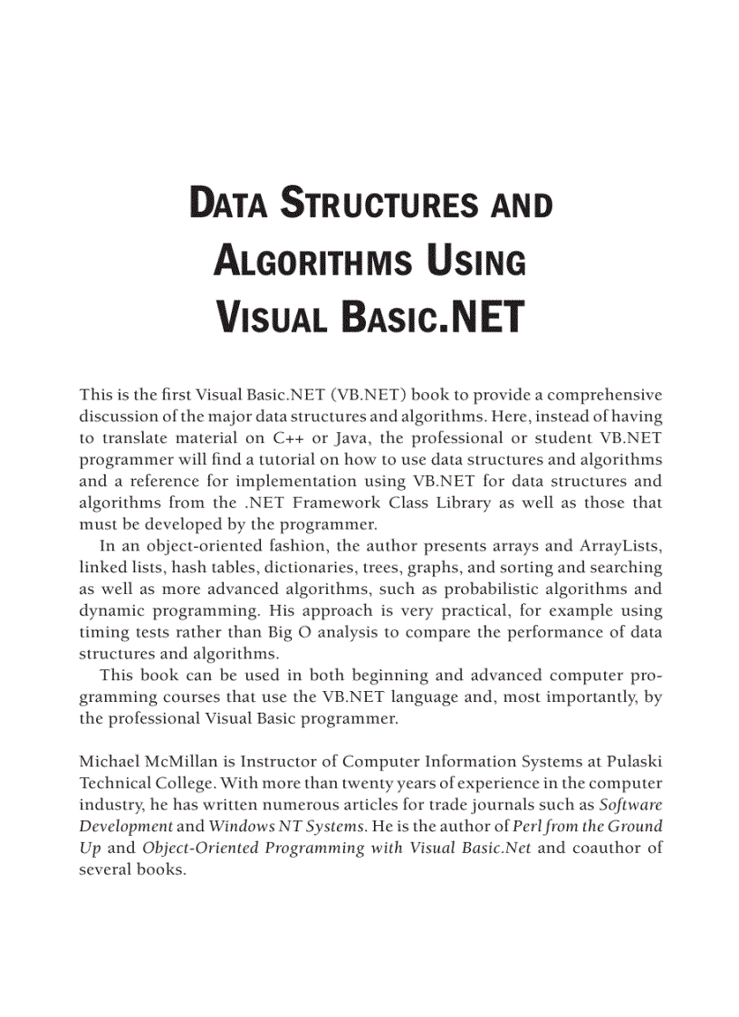 Data Structures and Algorithms Using Visual Basic NET