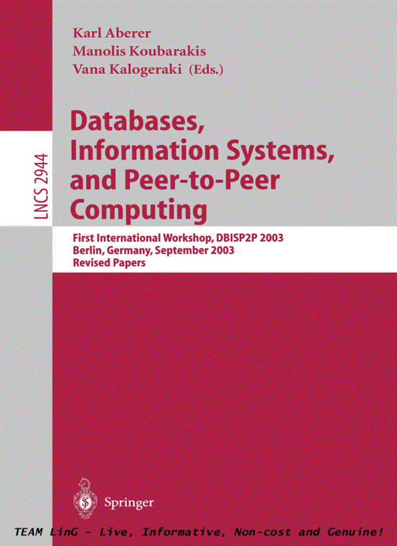 image for page Databases Information Systems and Peer to Peer Computing Second International Workshop