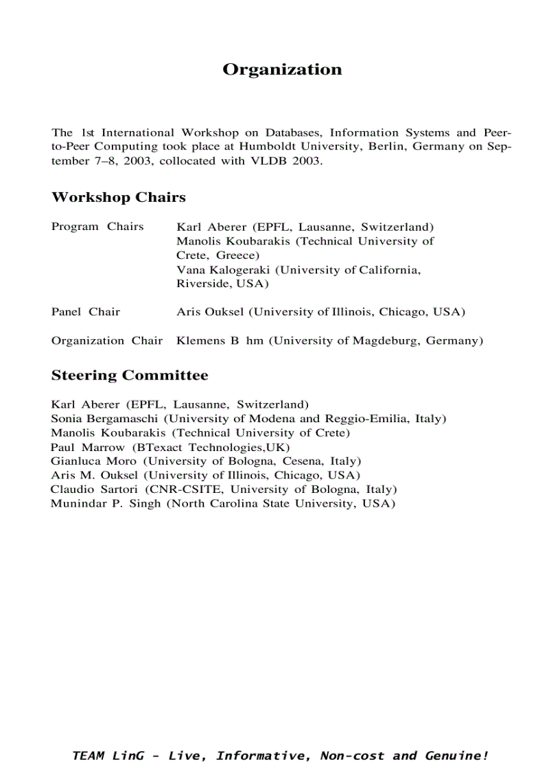 image for page Databases Information Systems and Peer to Peer Computing Second International Workshop