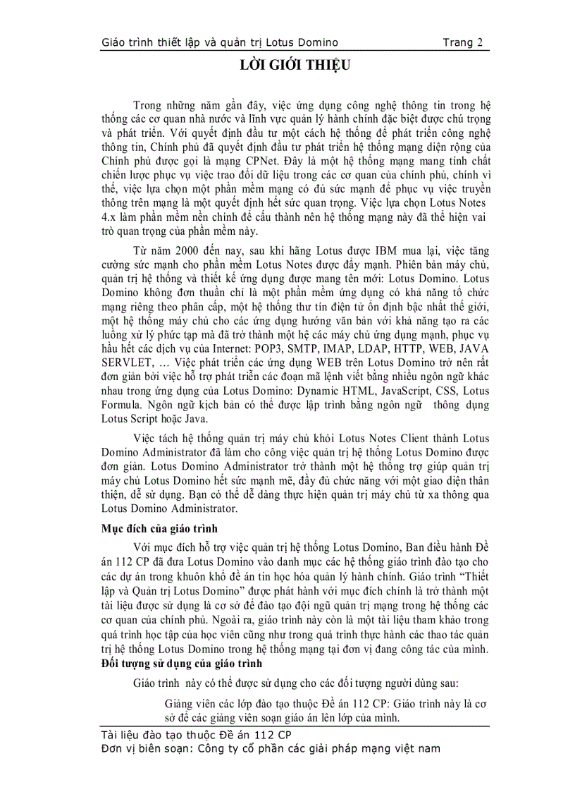 image for page Giáo trình thiết lập và quản trị Lotus Domino