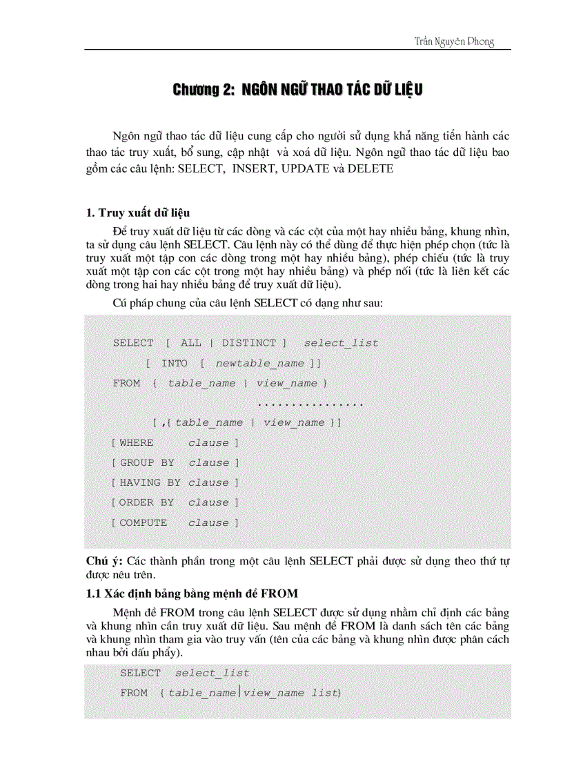 image for page Giáo Trình Thực Hành SQL