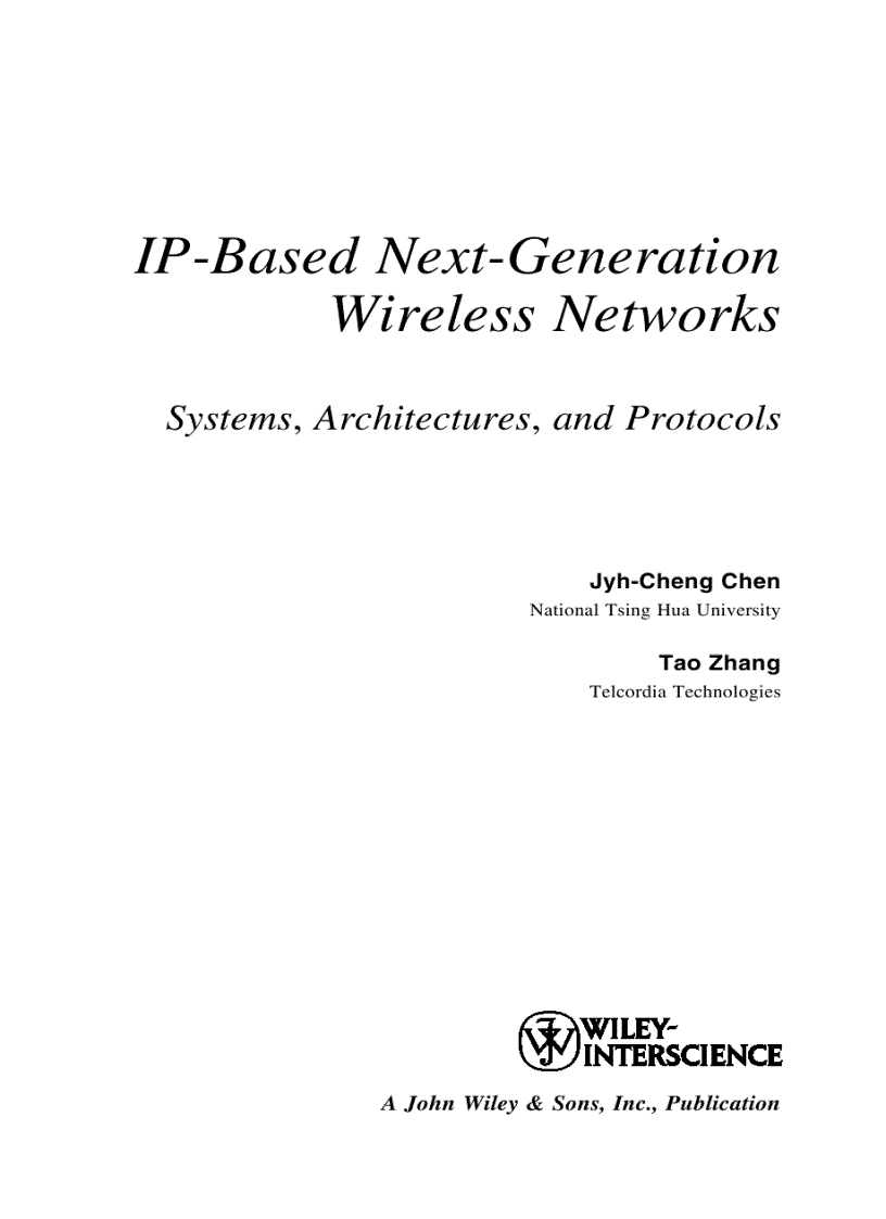 IP Based Next Generation Wireless Networks Systems Architectures and Protocols