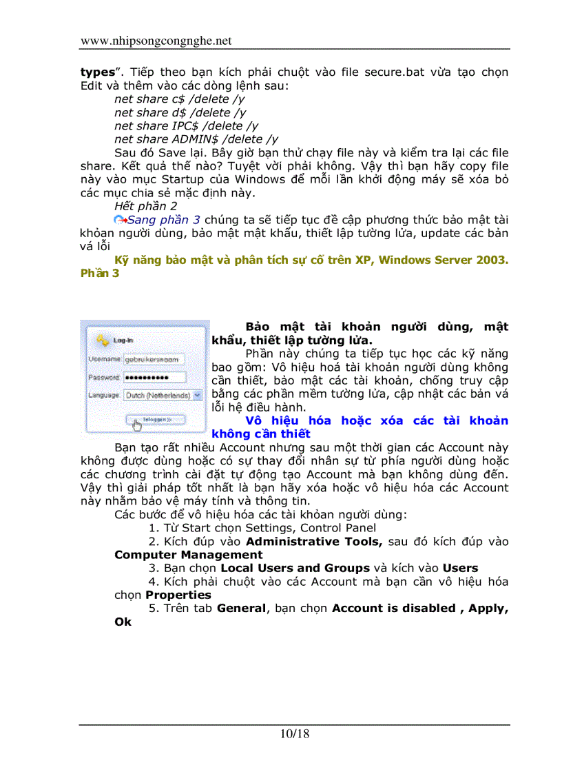 image for page Kỹ năng bảo mật và phân tích sự cố trên XP windows server 2003 Phần 1