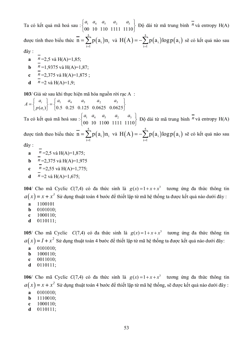 image for page Ngân hàng đề thi Lý thuyết thông tin