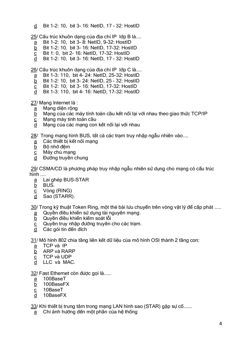image for page Ngân hàng đề thi Mạng máy tính
