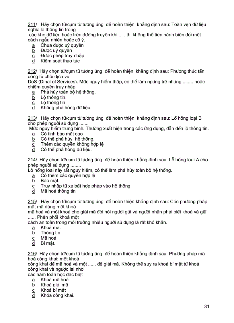 image for page Ngân hàng đề thi Mạng máy tính