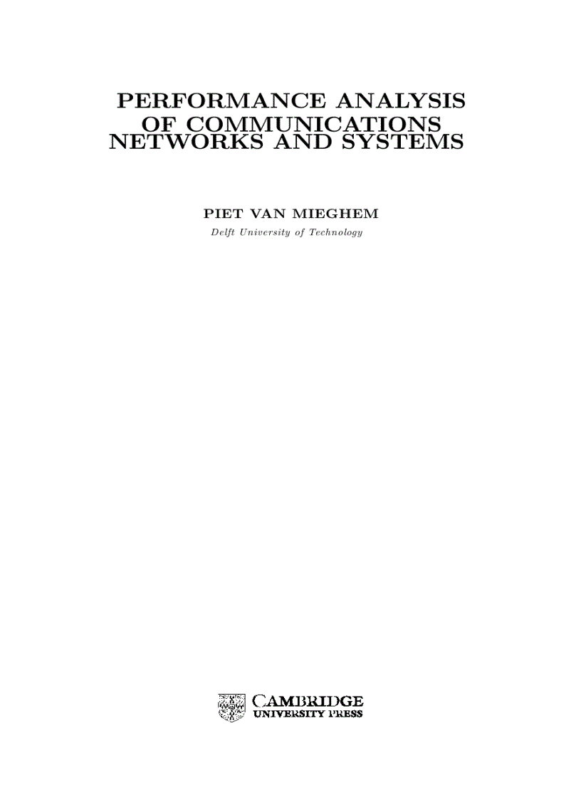 image for page Performance Analysis of Communications Networks and Systems